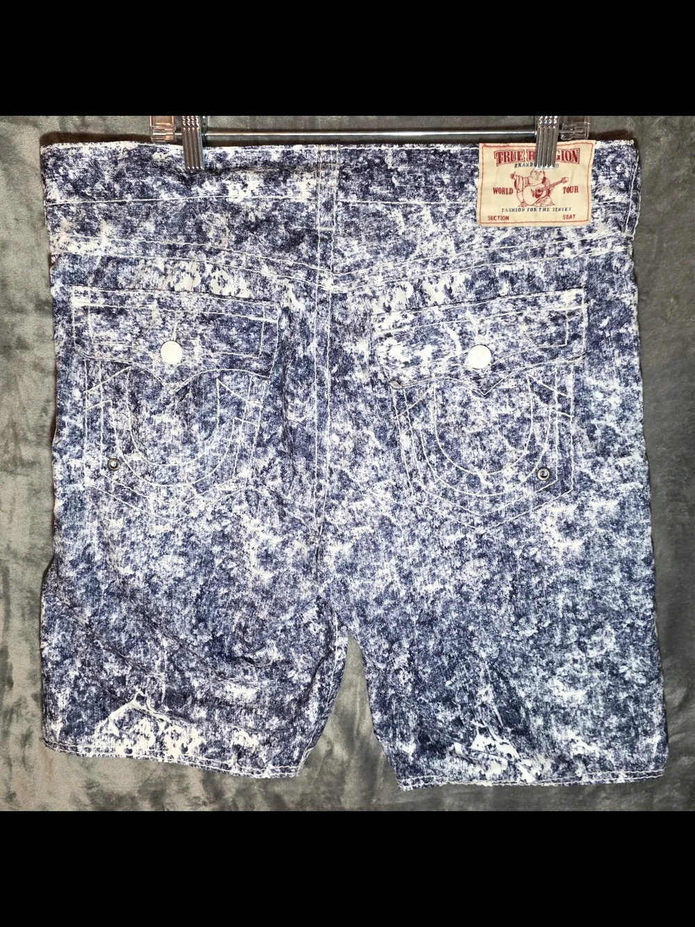 True Religion acid-wash faux-denim board shorts/swim trunks